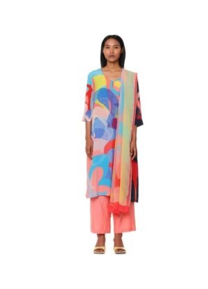Peach Medium Crepe Printed Kurta Bottom Set for Women - XS