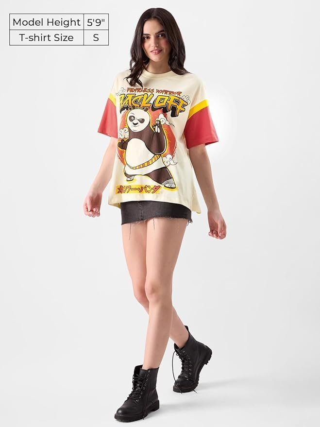 Back Off Womens Oversized Fit Graphic Printed Half Sleeve Cotton Multicolored - Image 5