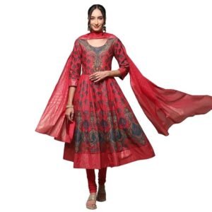 BIBA Women Cotton Anarkali Kurta Churidar Suit Set - L