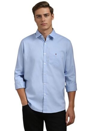 Louis Philippe Men's Easy to Care Cotton Slim fit Solid Casual Shirt with Natural Stretch - 38