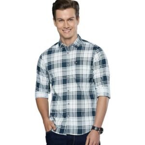 The Indian Garage Co Men's Cotton Slim Fit Checkered Full Sleeves Cutaway Collar Casual Shirt - S
