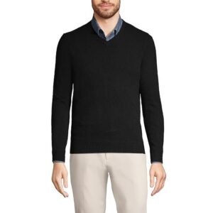 Lands' End Men's Fine Gauge Cashmere V-neck Sweater - L