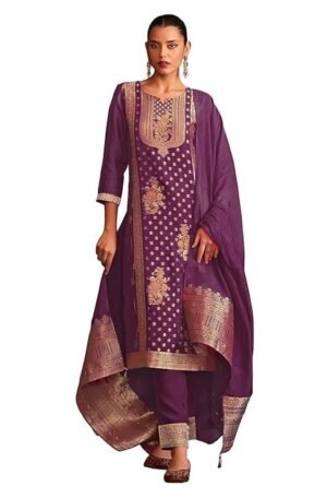 Janasya Women's Organza Jacquard Straight Kurta Set - XS