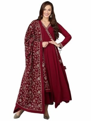 Vaamsi Women's Georgette Embroidered Flared Angrakha Pant With Dupatta With Inner - 2XL