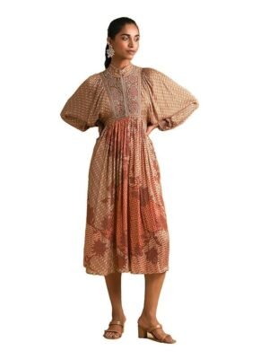 Titu Kumar Rust Micro Print Embroidered Dress - M