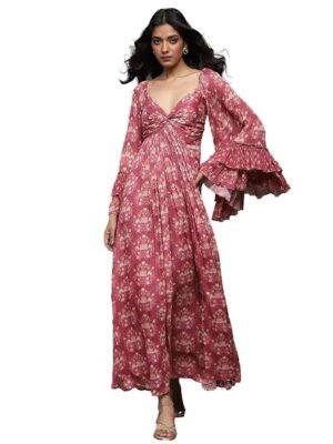 Ritu Kumar Pink Block Print Long Dress - L