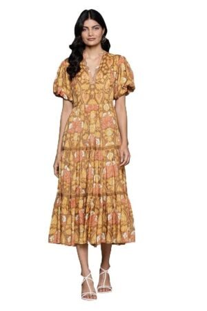 Kumar Yellow Paisley Print Long Dress - M
