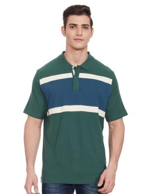 Marks & Spencer Mens Striped Cotton Polo Neck Regular Fit T-Shirt - L