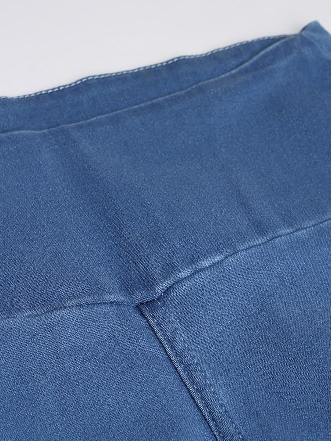 AngelFab Denim Boot Cut Fit Stretchable High Waist Elastic Closer Solid Jeggings for Women - Image 2